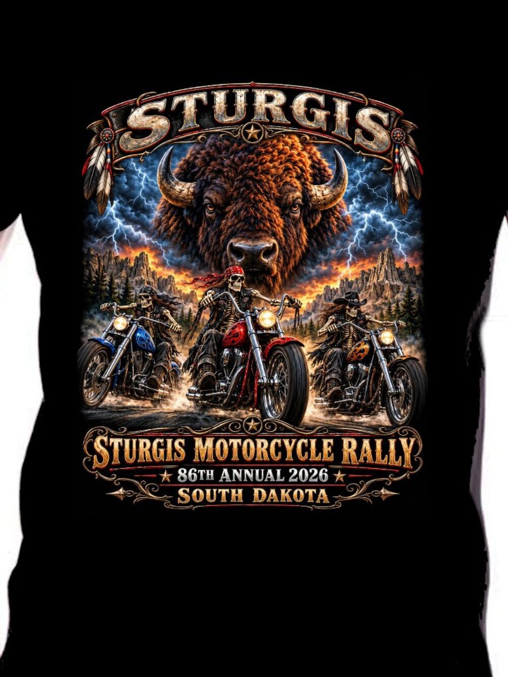 Motorcycle T shirt Art Sturgis 2026 Motorcycle Rally 86 Annual 100% all cotton
